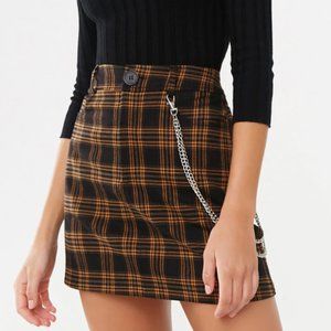 Chain-accent plaid mini skirt